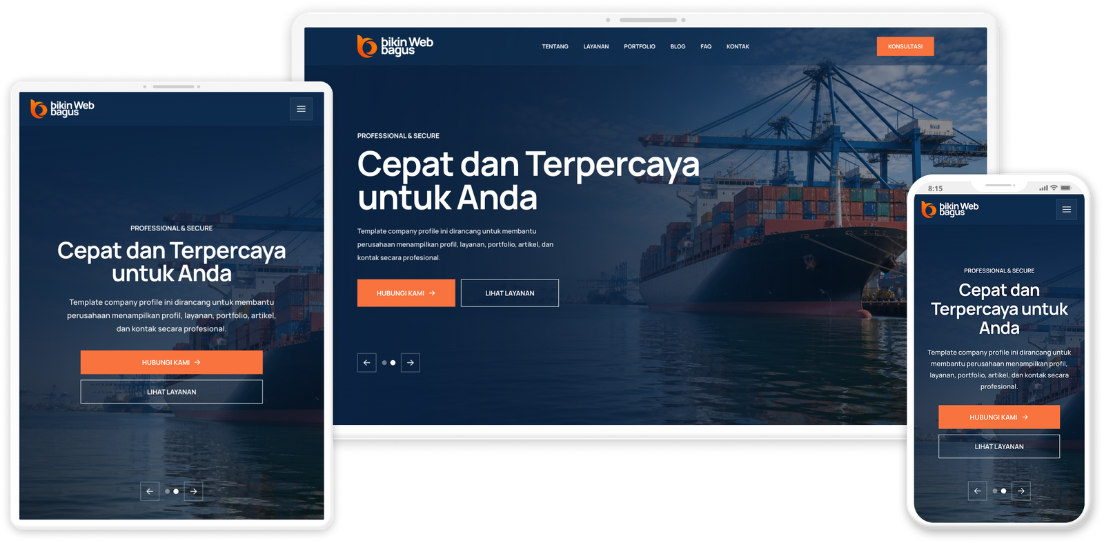 Mockup responsive web design pada tablet, laptop, dan ponsel